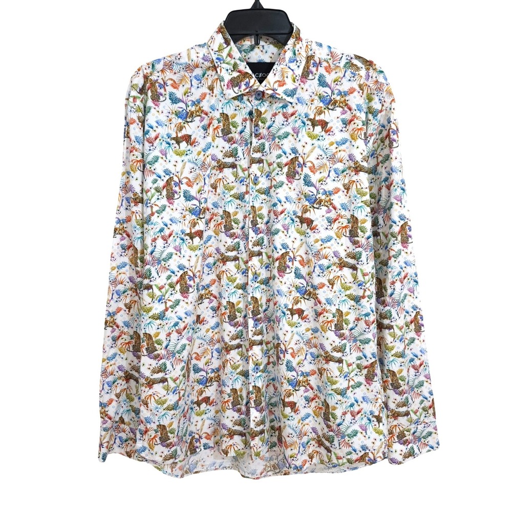 Maceoo Fibonacci Long Sleeve Button Down Shirt‎ Size 4 Large Tropical Jungle